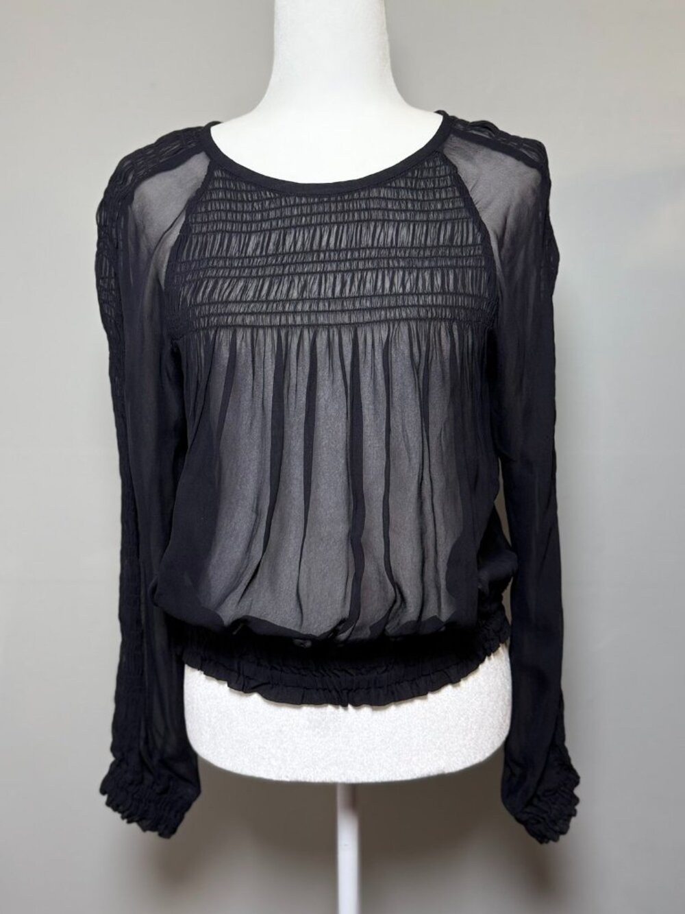 Rag & Bone Black Viscose Smocked Blouse Size Small